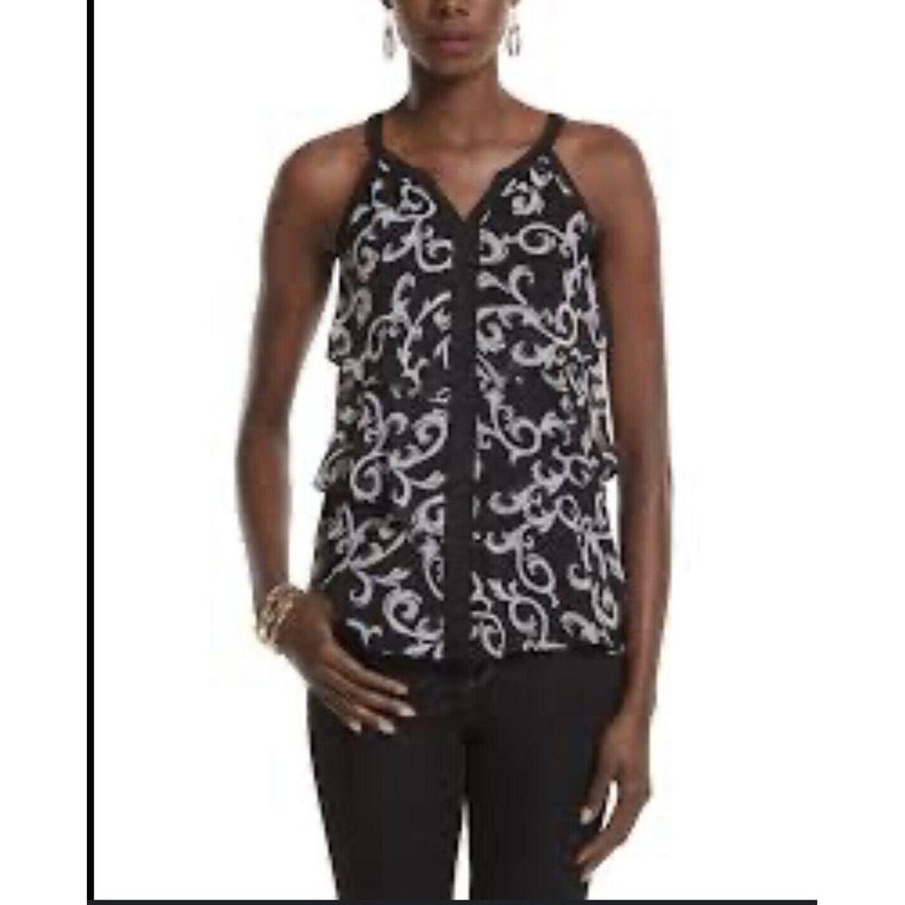 White House Black Market Sleeveless Tiered Chiffon Ruffle Blouse Lined  Sz S